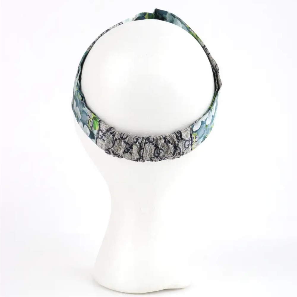 GUCCI “Blooms” Blue Gray GG Monogram Floral Knotted Silk Headband NWT - Picture 6 of 7